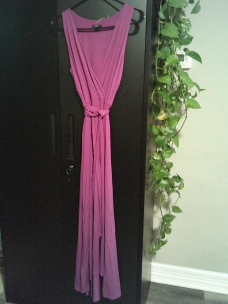 Hot Pink Long V-Neck Dress